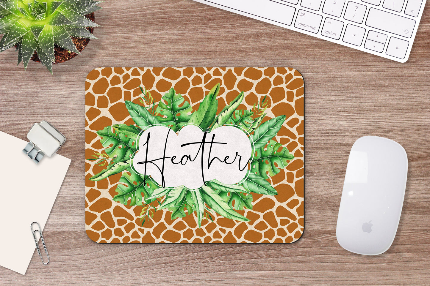 Personalized Giraffe Print Mouse Pad & Desk Set
