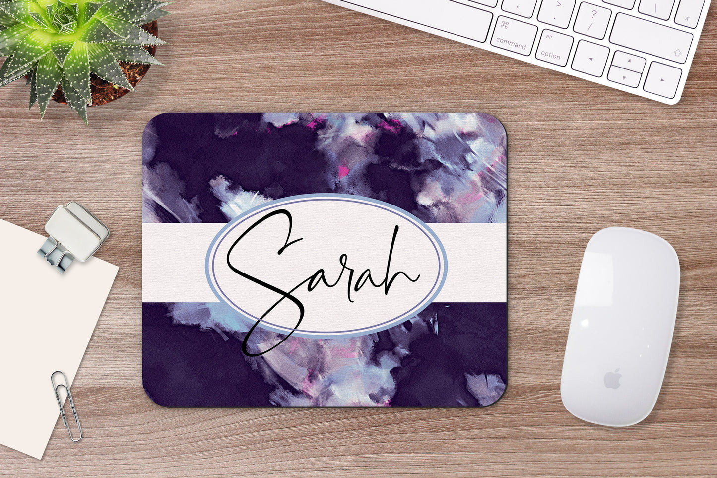 Personalized Abstract Purple Mouse Pad & Desk Set