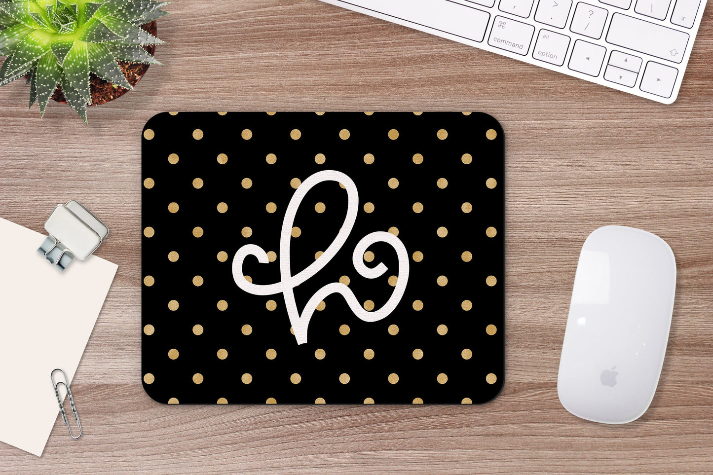 Personalized Black and Gold Polka Dot Mouse Pad & Desk Set