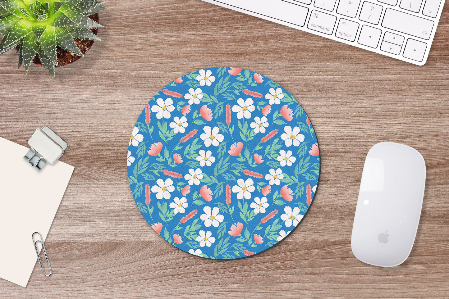 Blue Floral Mouse Pad & Desk Set