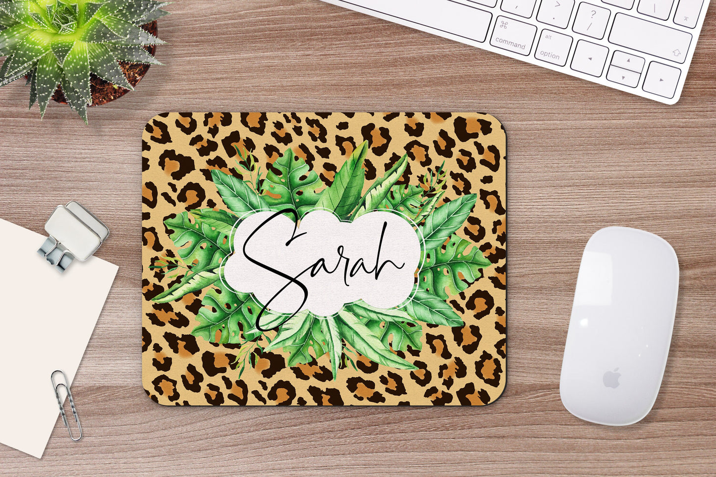 Personalized Leopard Print Mouse Pad & Desk Set