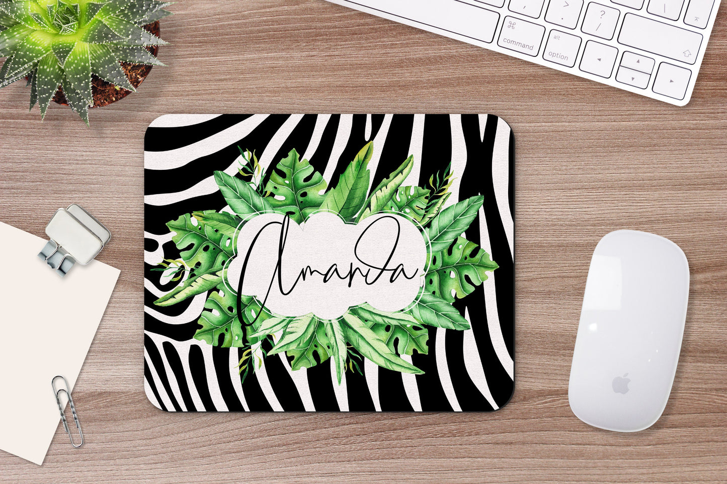 Personalized Zebra Print Mouse Pad & Desk Set