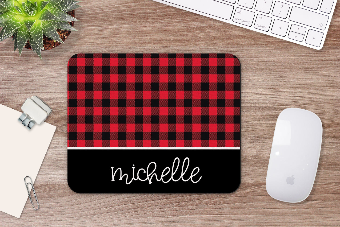 Personalized Red Buffalo Plaid Mouse Pad & Desk Set