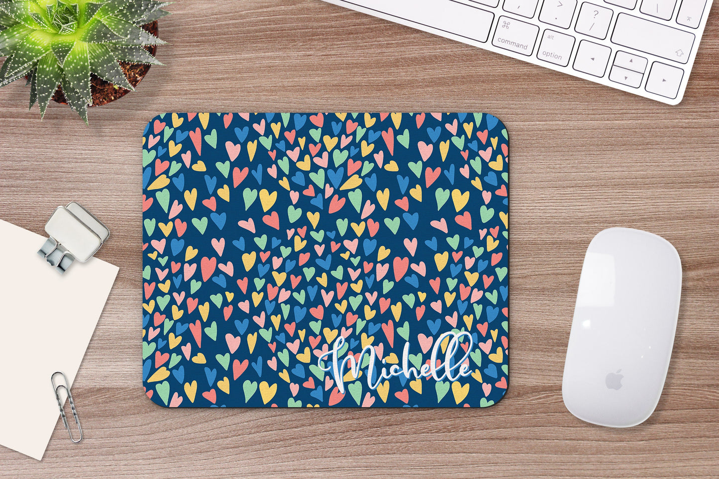 Personalized Confetti Hearts Mouse Pad & Desk Set