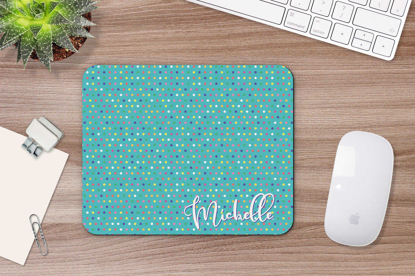 Personalized Confetti Polka Dot Mouse Pad & Desk Set