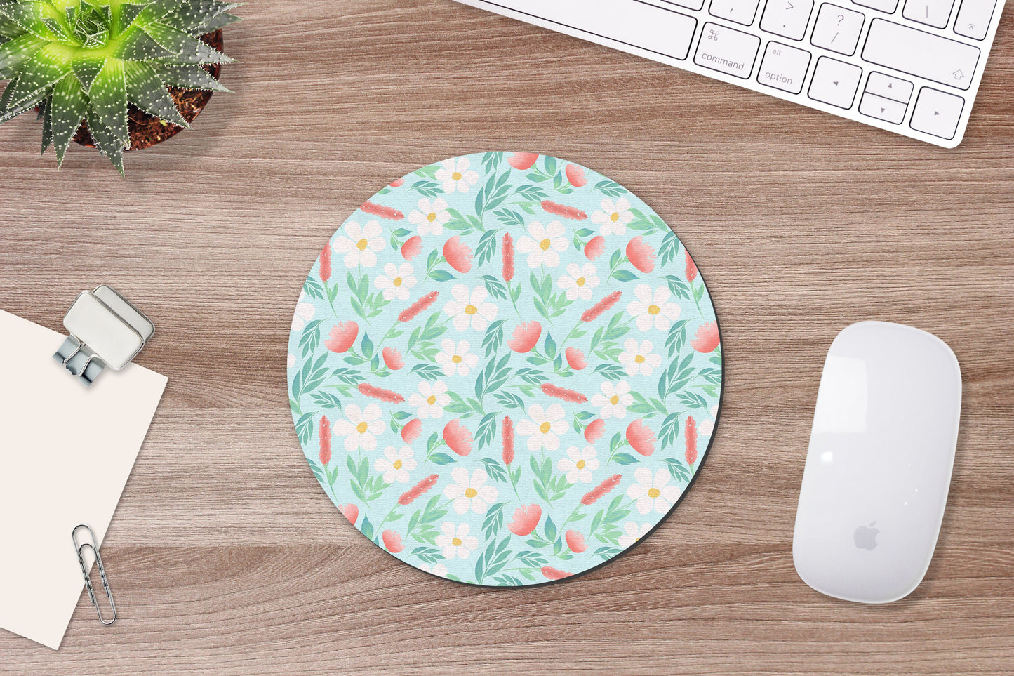 Mint Floral Mouse Pad & Desk Set