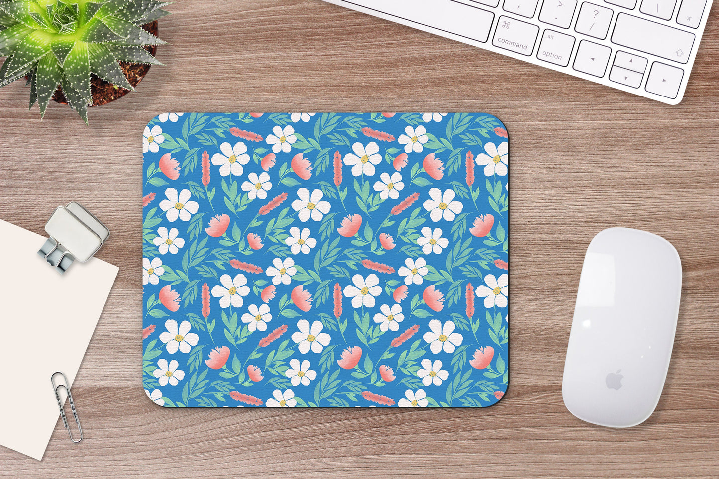 Blue Floral Mouse Pad & Desk Set