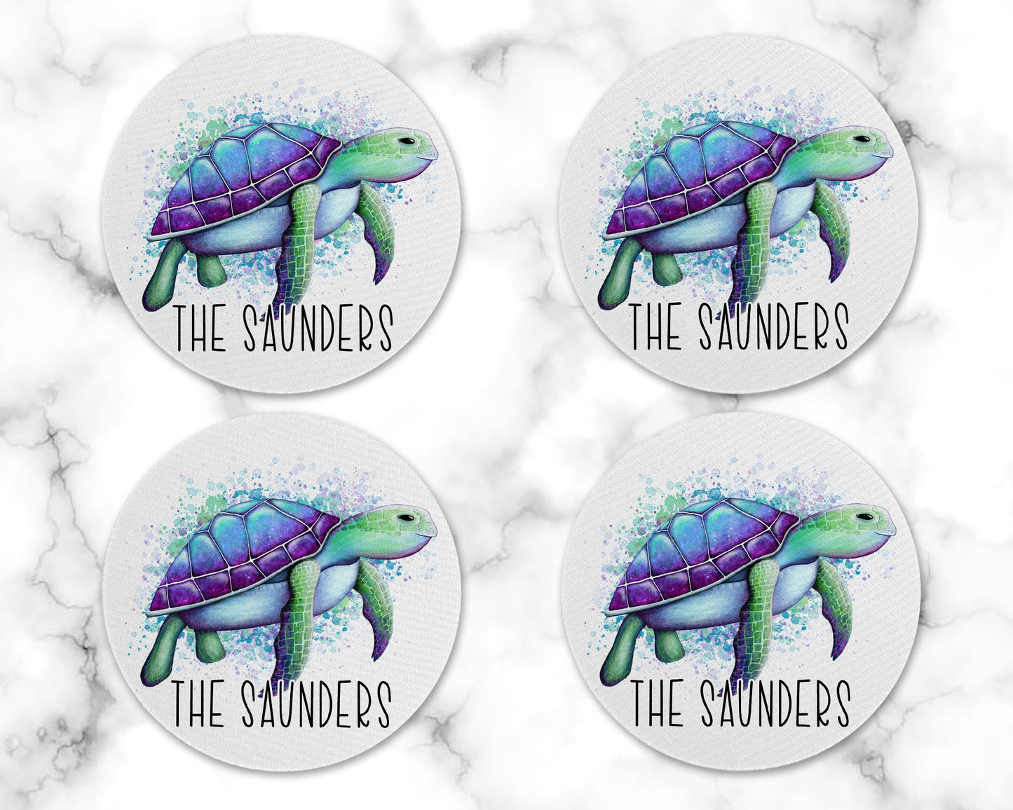 Personalized Purple Sea Turtle Drink Coaster