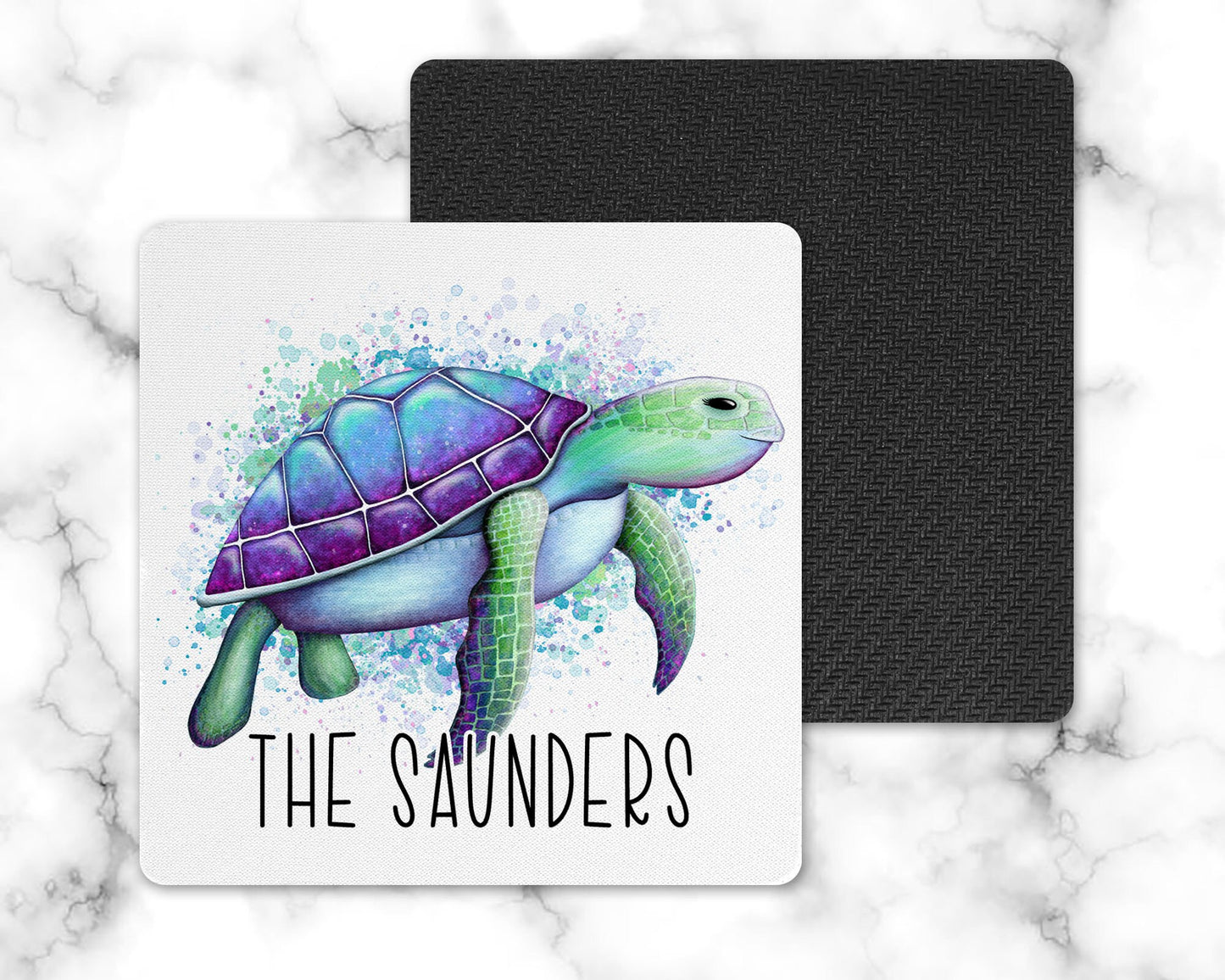 Personalized Purple Sea Turtle Drink Coaster