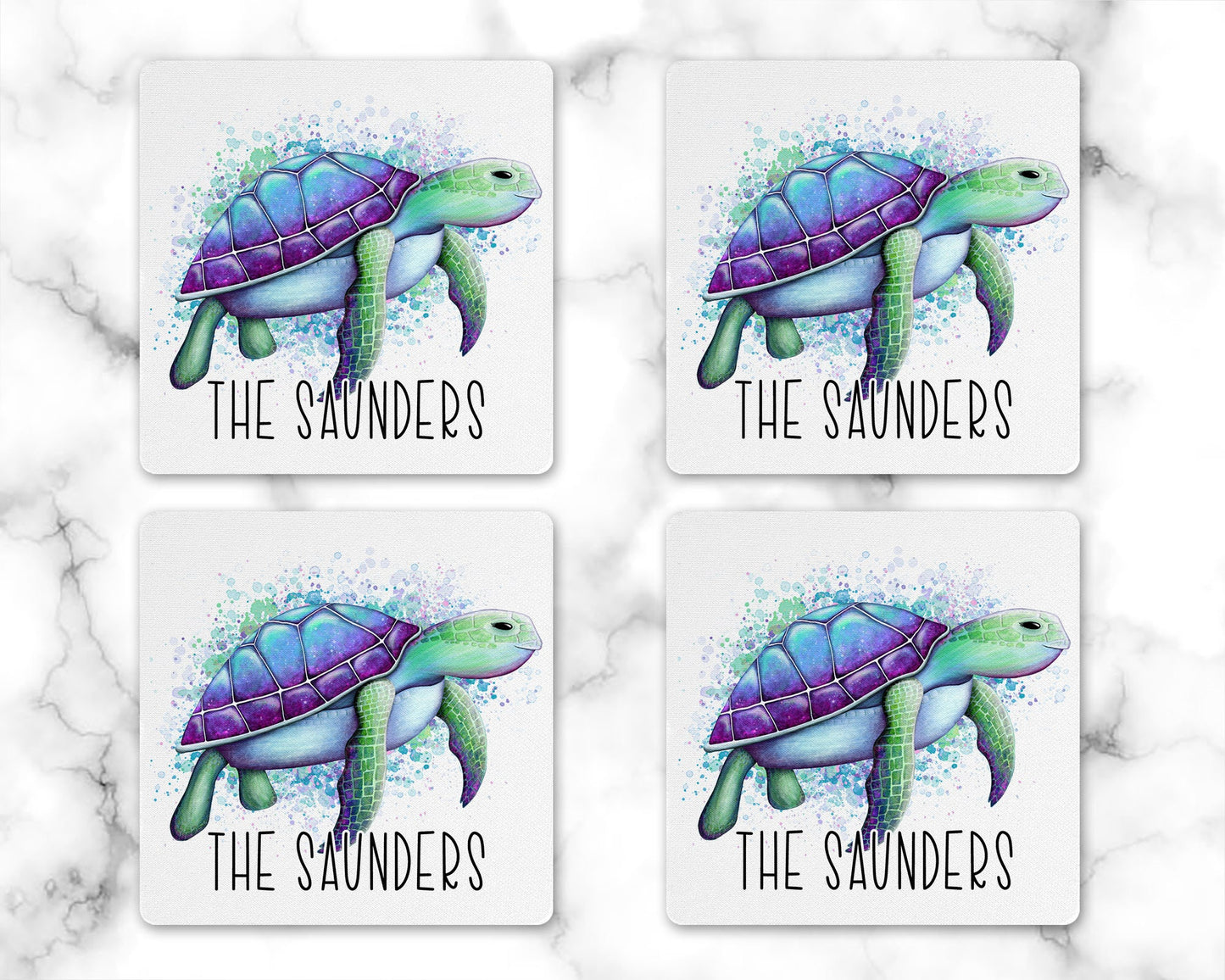 Personalized Purple Sea Turtle Drink Coaster