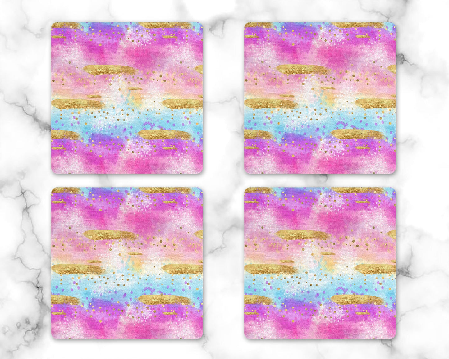 Pink and Purple Watercolor Drink Coasters