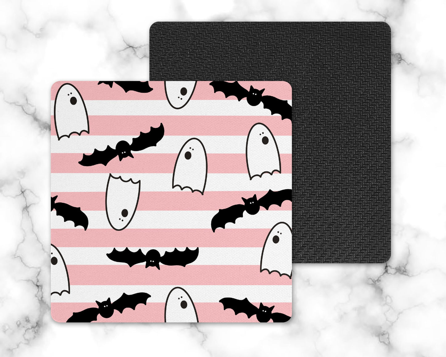 Pink Striped Ghost and Bat Drink Coaster