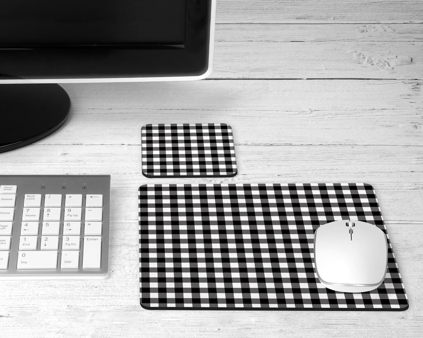 Black & White Buffalo Plaid Mouse Pad and Desk Set