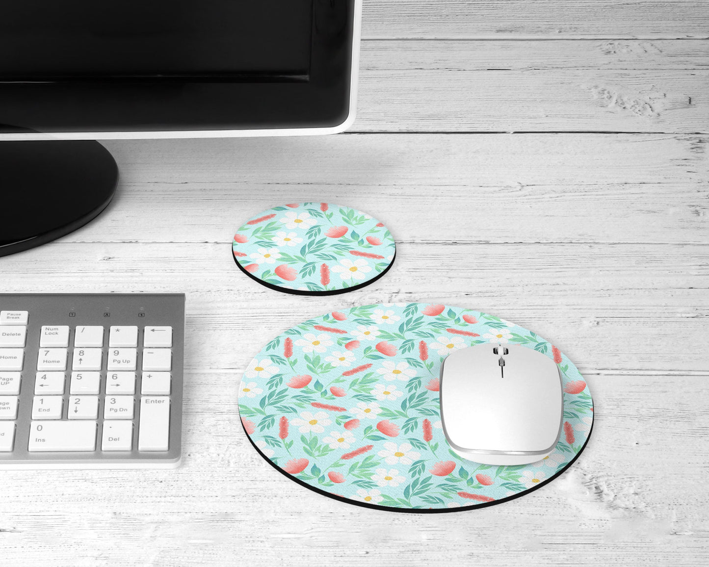 Mint Floral Mouse Pad & Desk Set