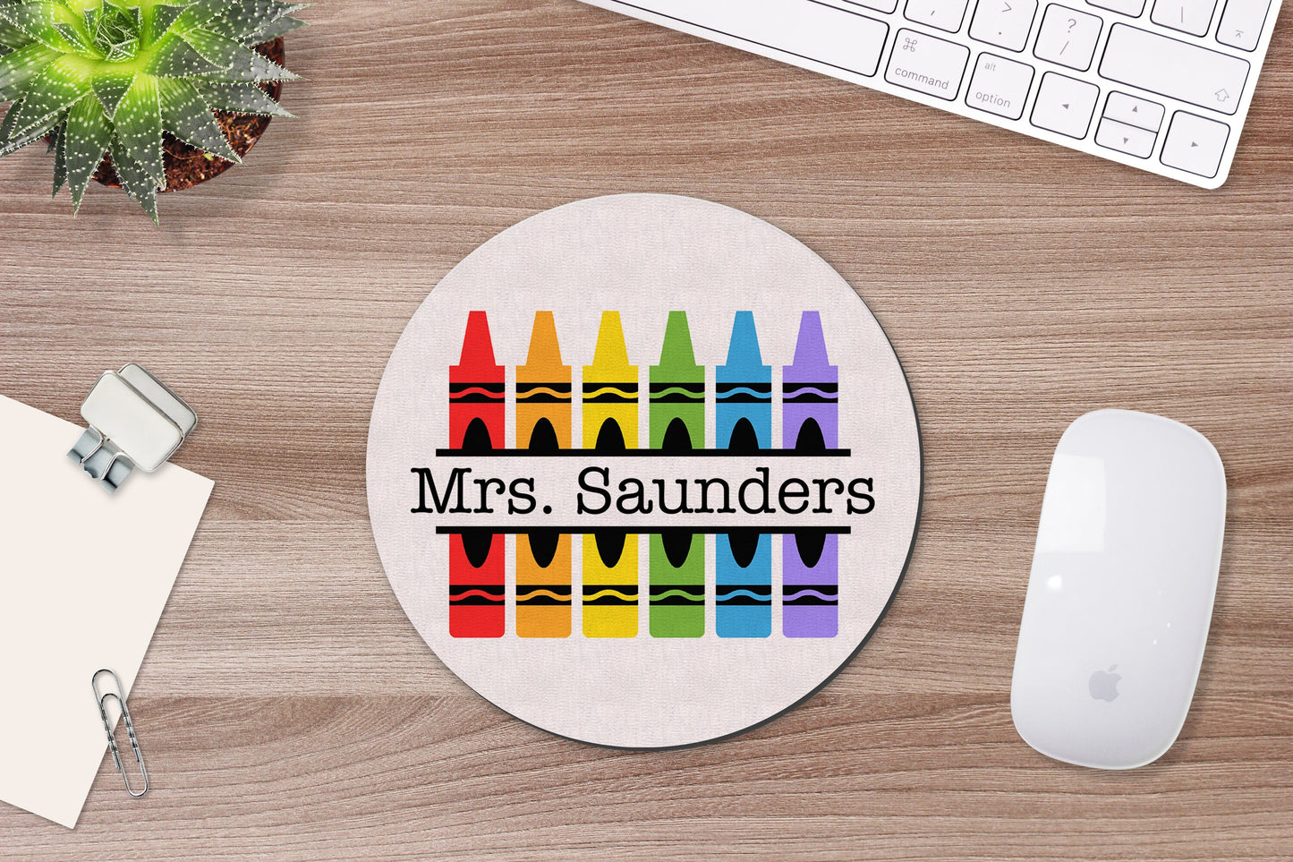 Personalized Crayon Teacher Mouse Pad & Coaster Set