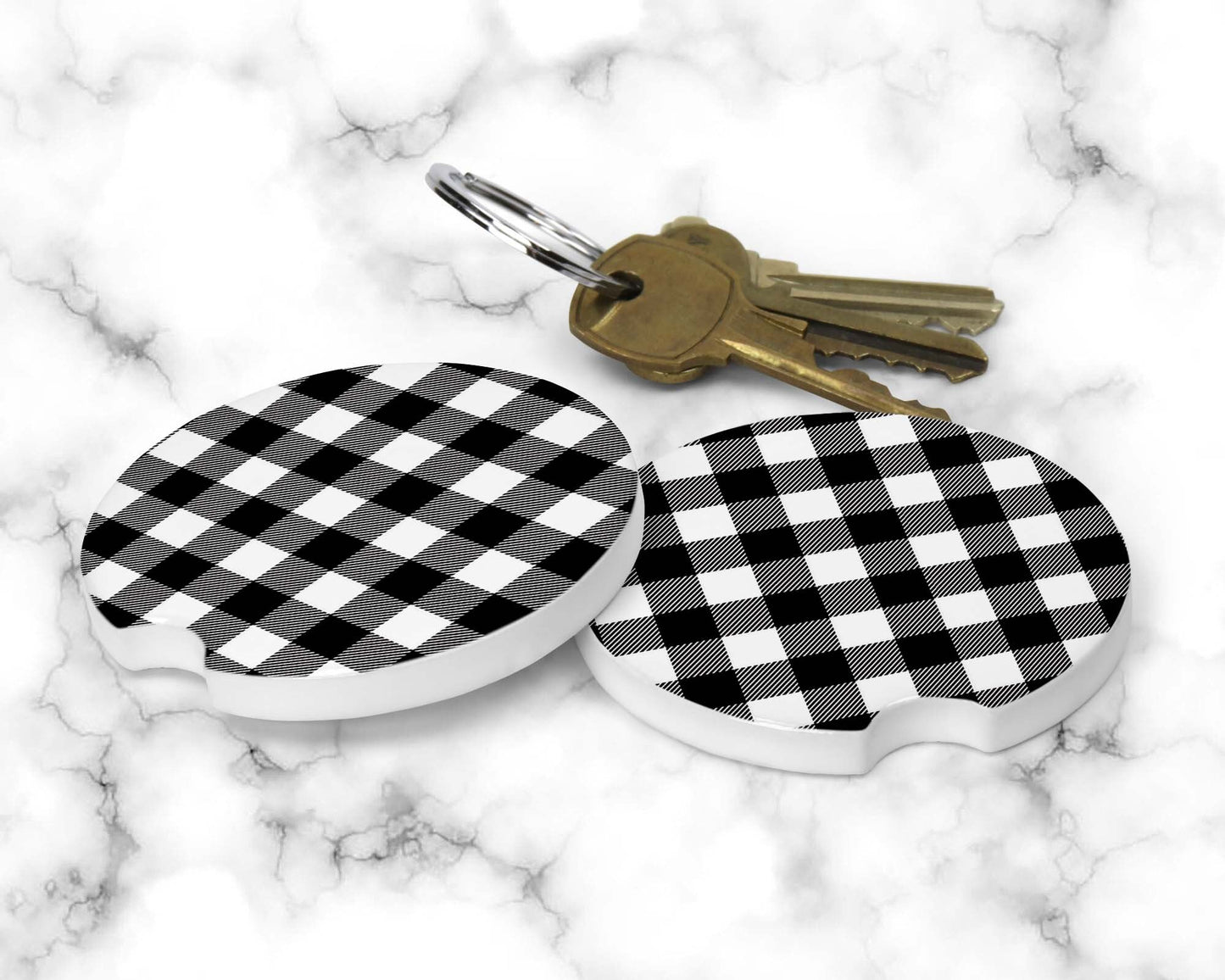 Black & White Buffalo Plaid Car Coasters