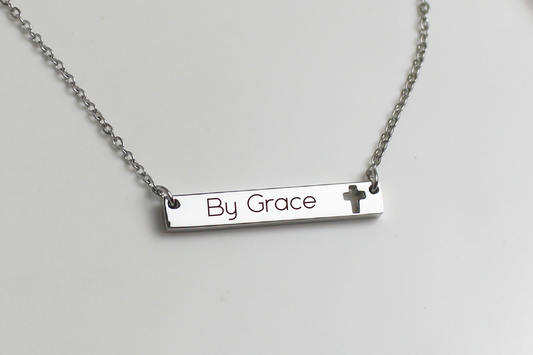 Personalized Bar Necklace with Cross Cut Out