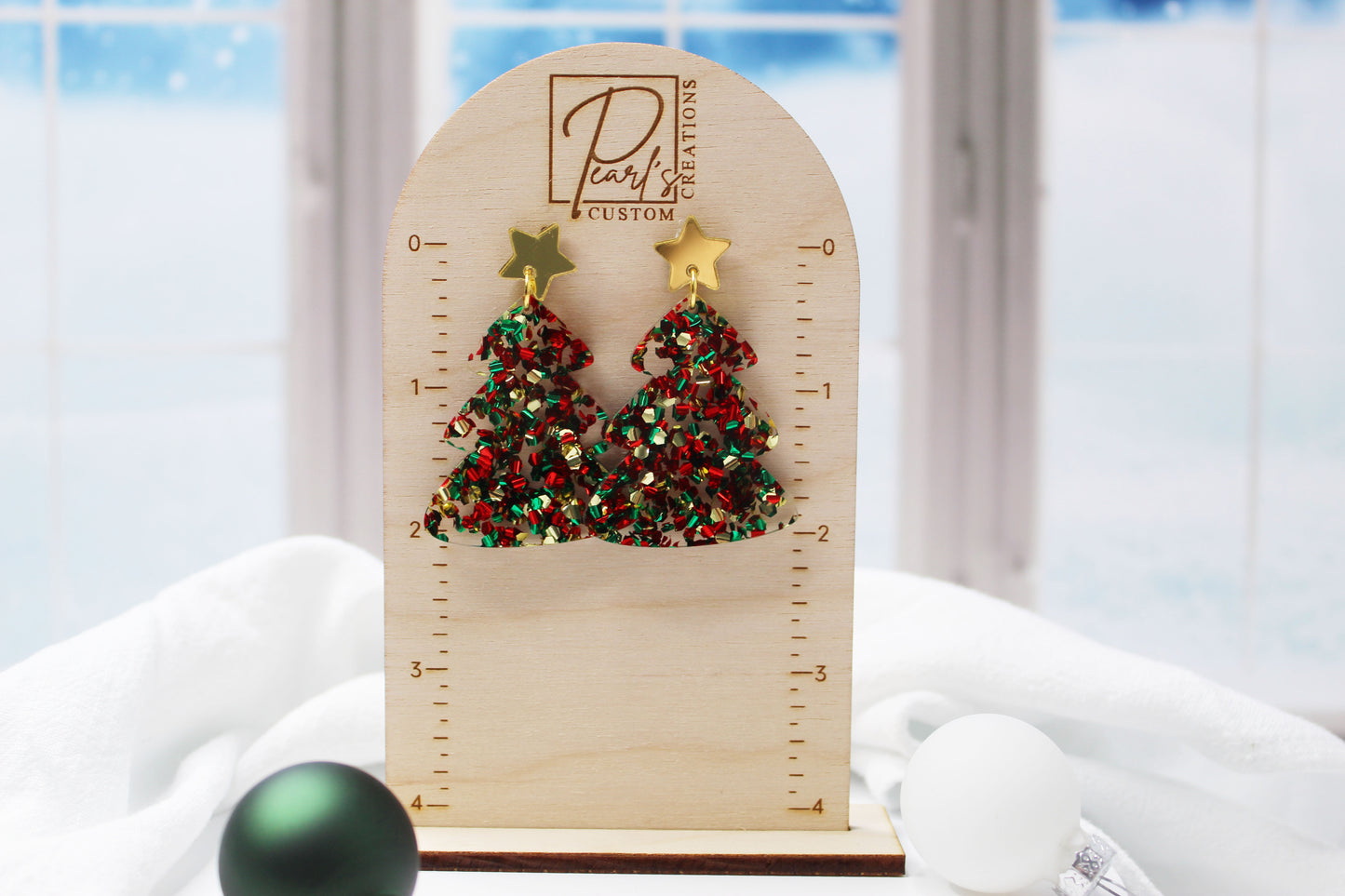 Chunky Glitter Christmas Tree Dangle Earrings