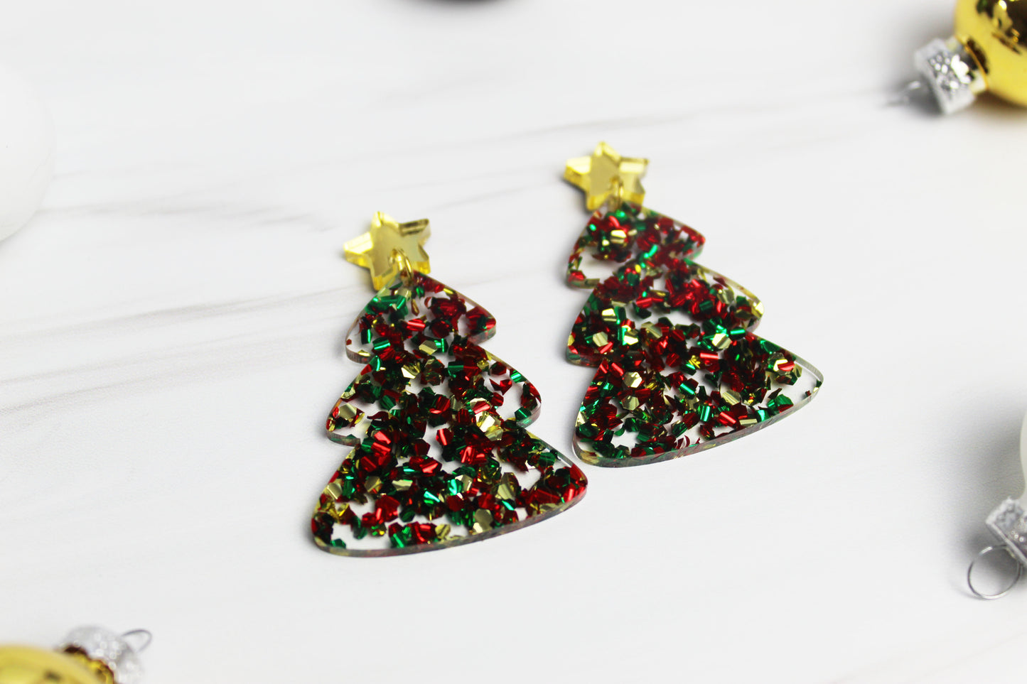 Chunky Glitter Christmas Tree Dangle Earrings