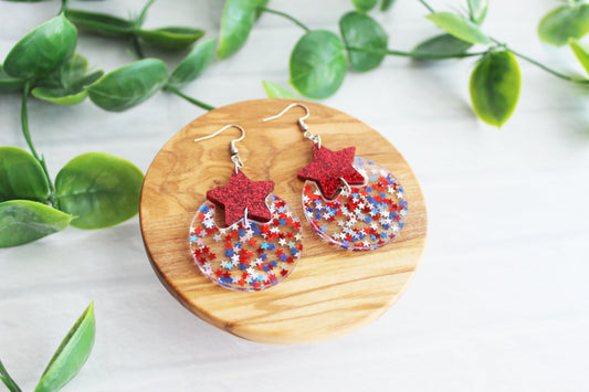 Circle and Star Cut Out Star Glitter Dangle Earrings