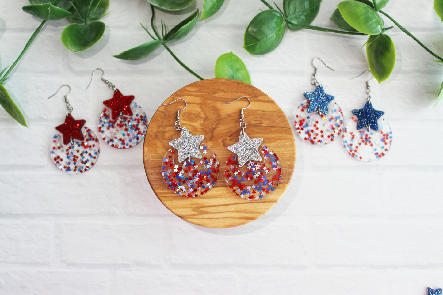 Circle and Star Cut Out Star Glitter Dangle Earrings