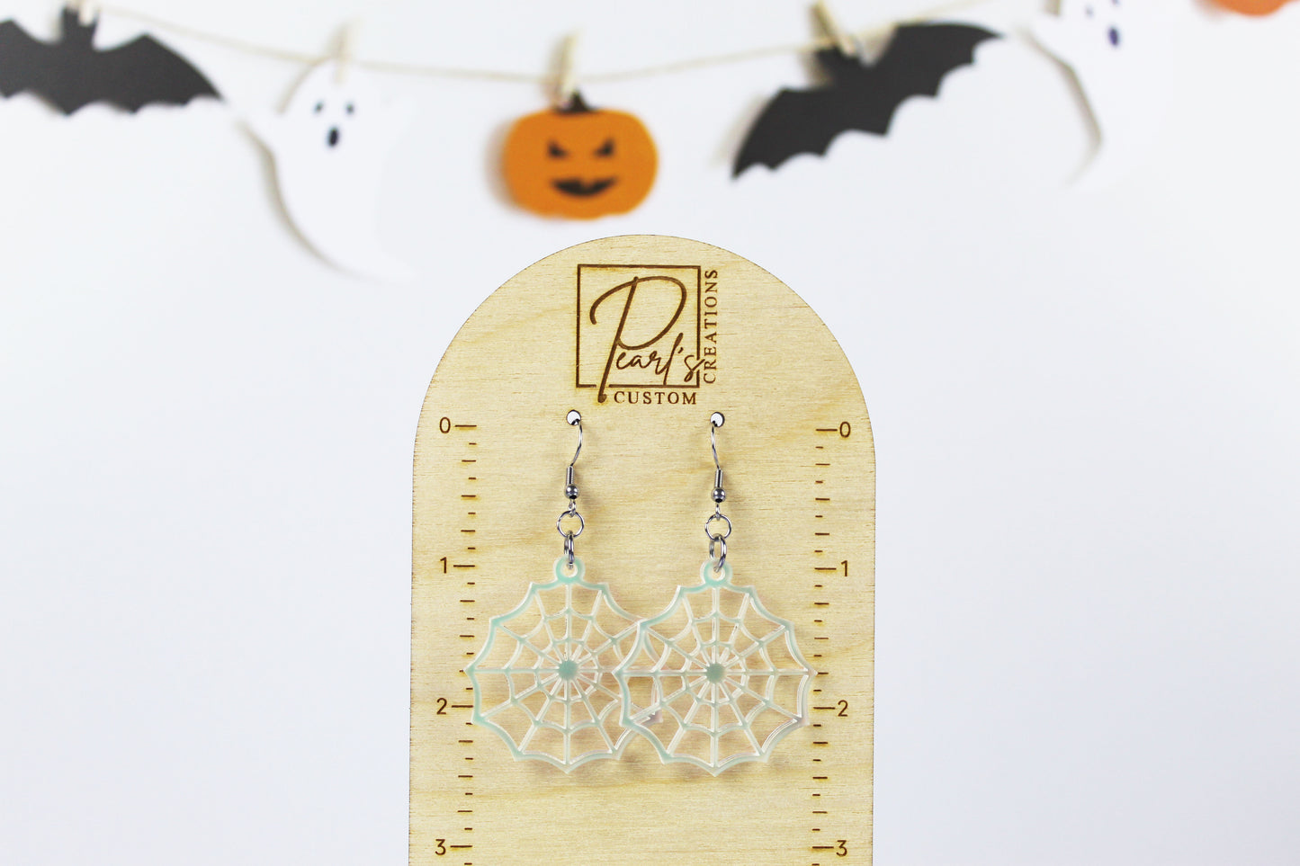 Frosted Iridescent Spider Web Dangle Earrings