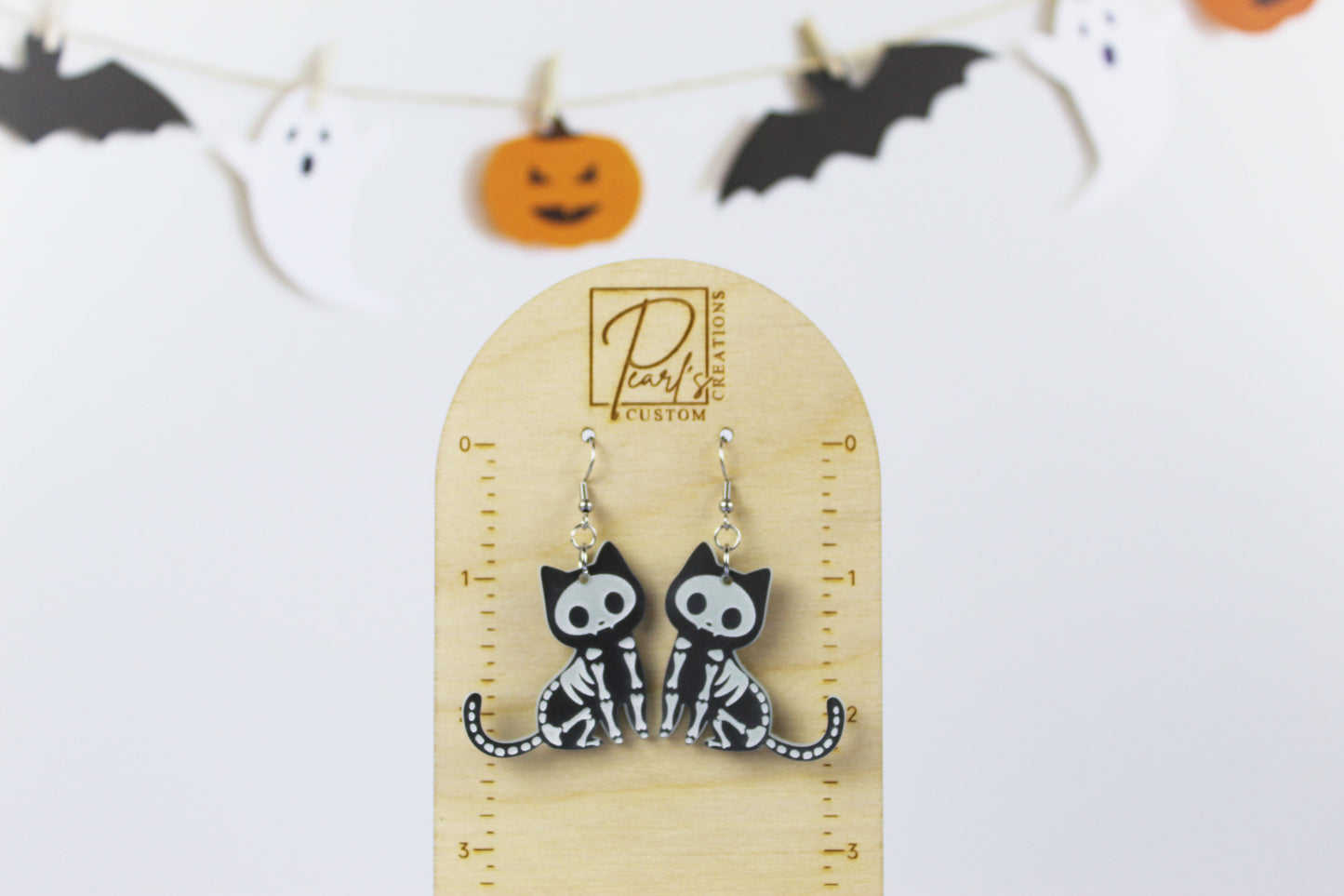 Glow in the Dark Cat Skeleton Dangle Earrings