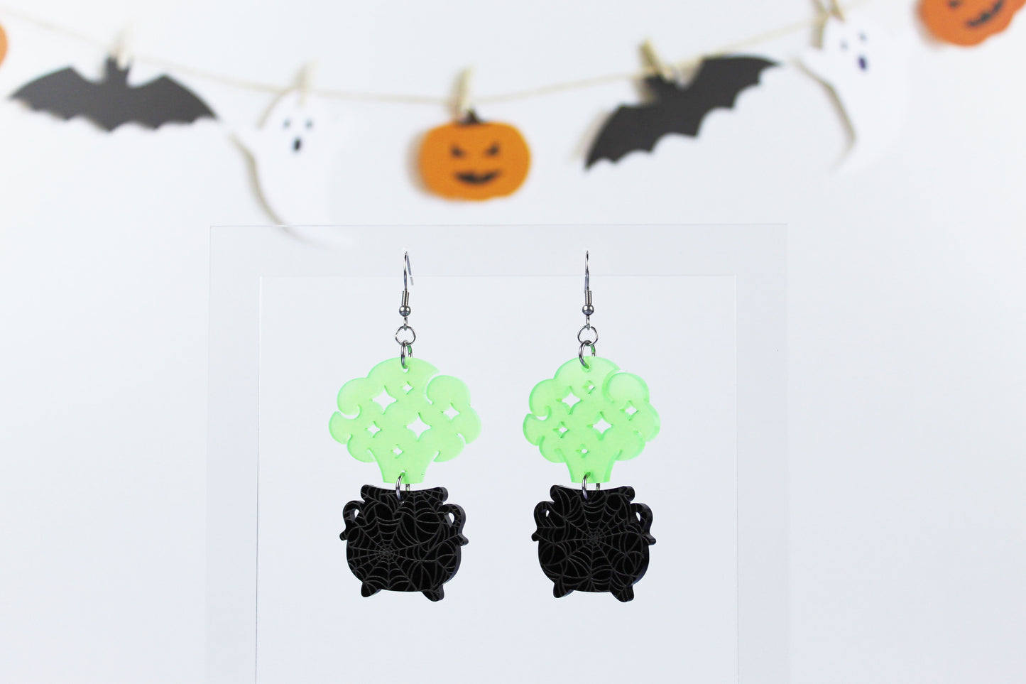 Glow in the Dark Cauldron Dangle Earrings