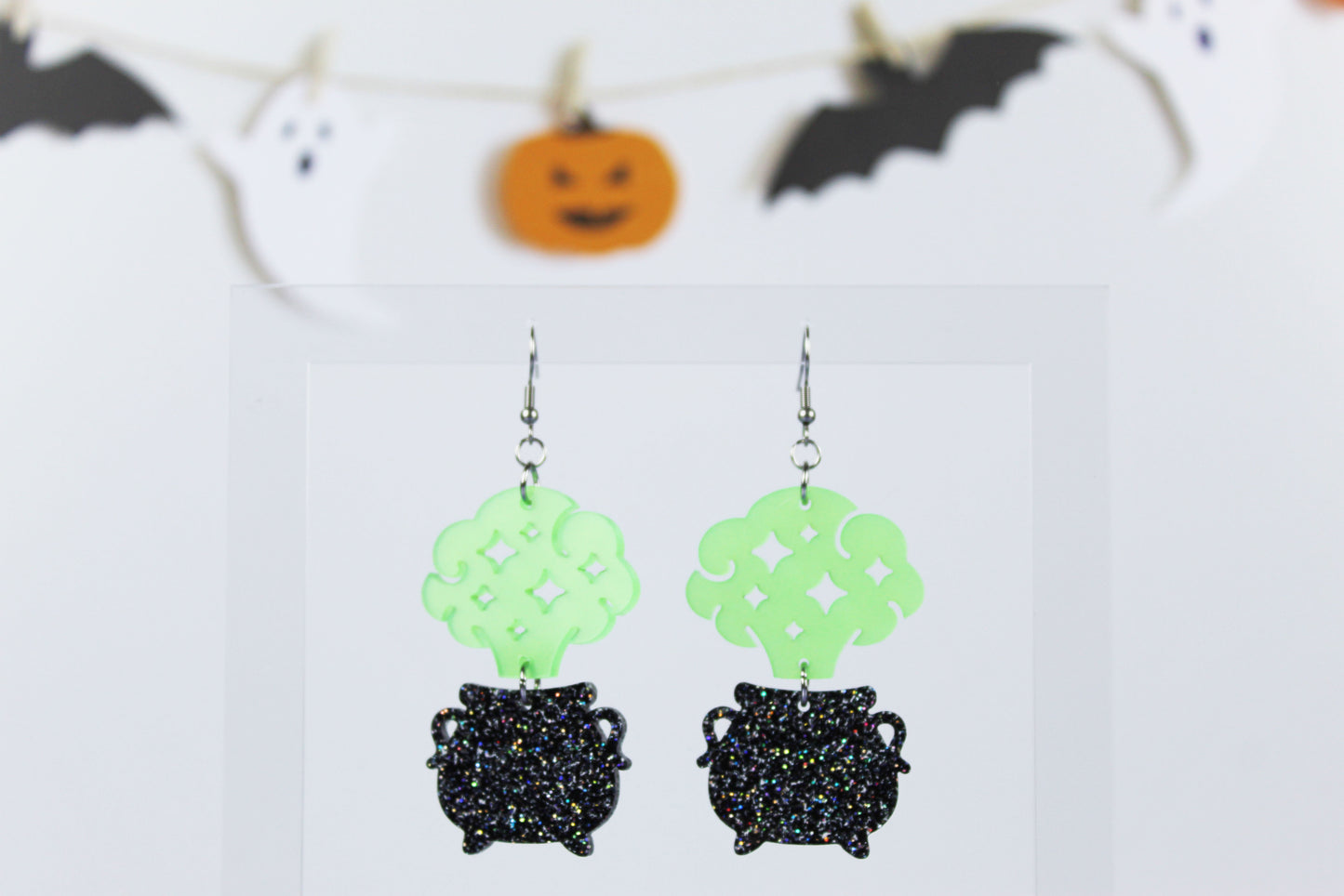 Glow in the Dark Cauldron Dangle Earrings