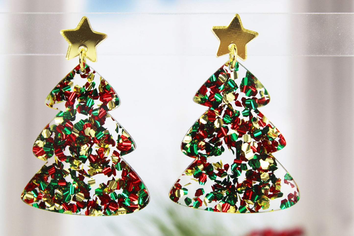 Chunky Glitter Christmas Tree Dangle Earrings
