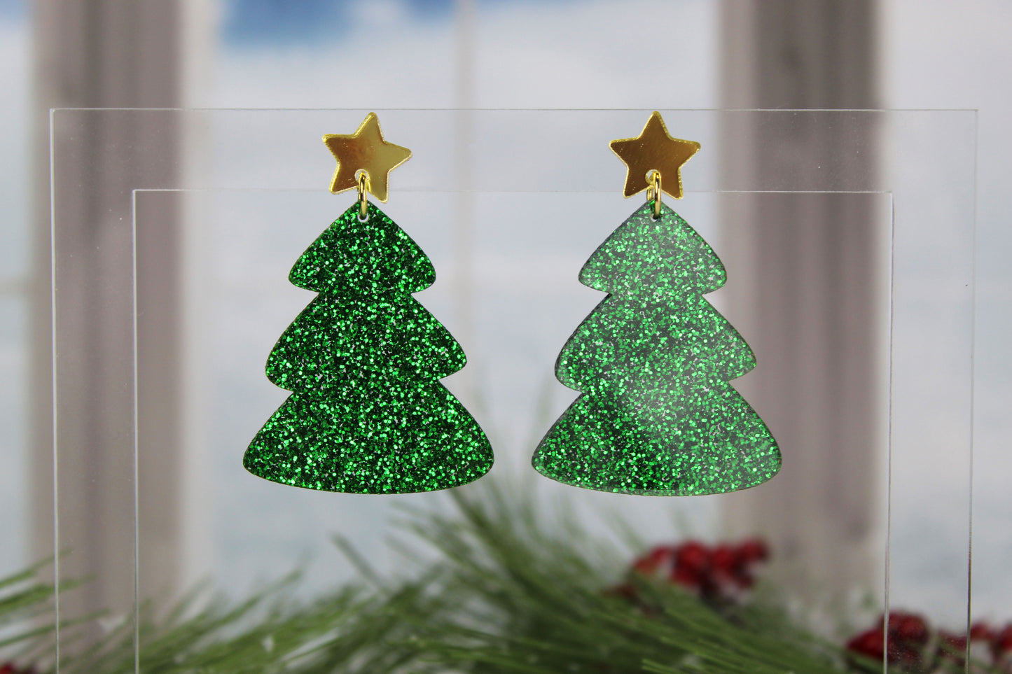 Glitter Christmas Tree Dangle Earrings - Redesigned Shape