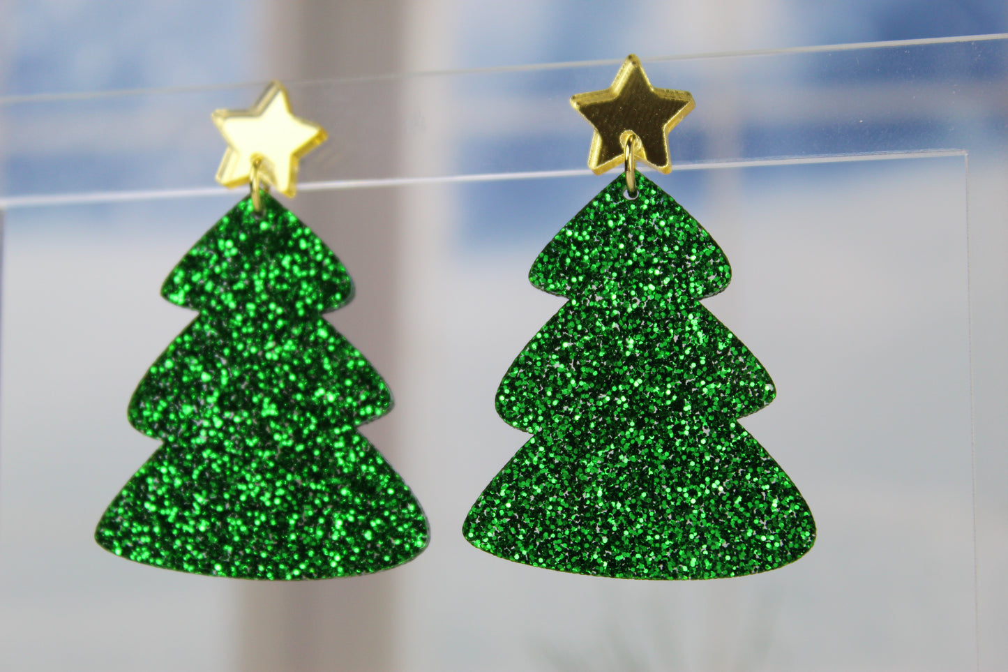 Glitter Christmas Tree Dangle Earrings - Redesigned Shape