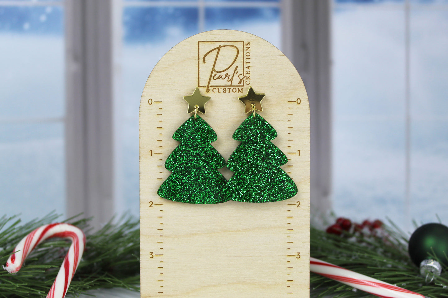 Glitter Christmas Tree Dangle Earrings - Redesigned Shape