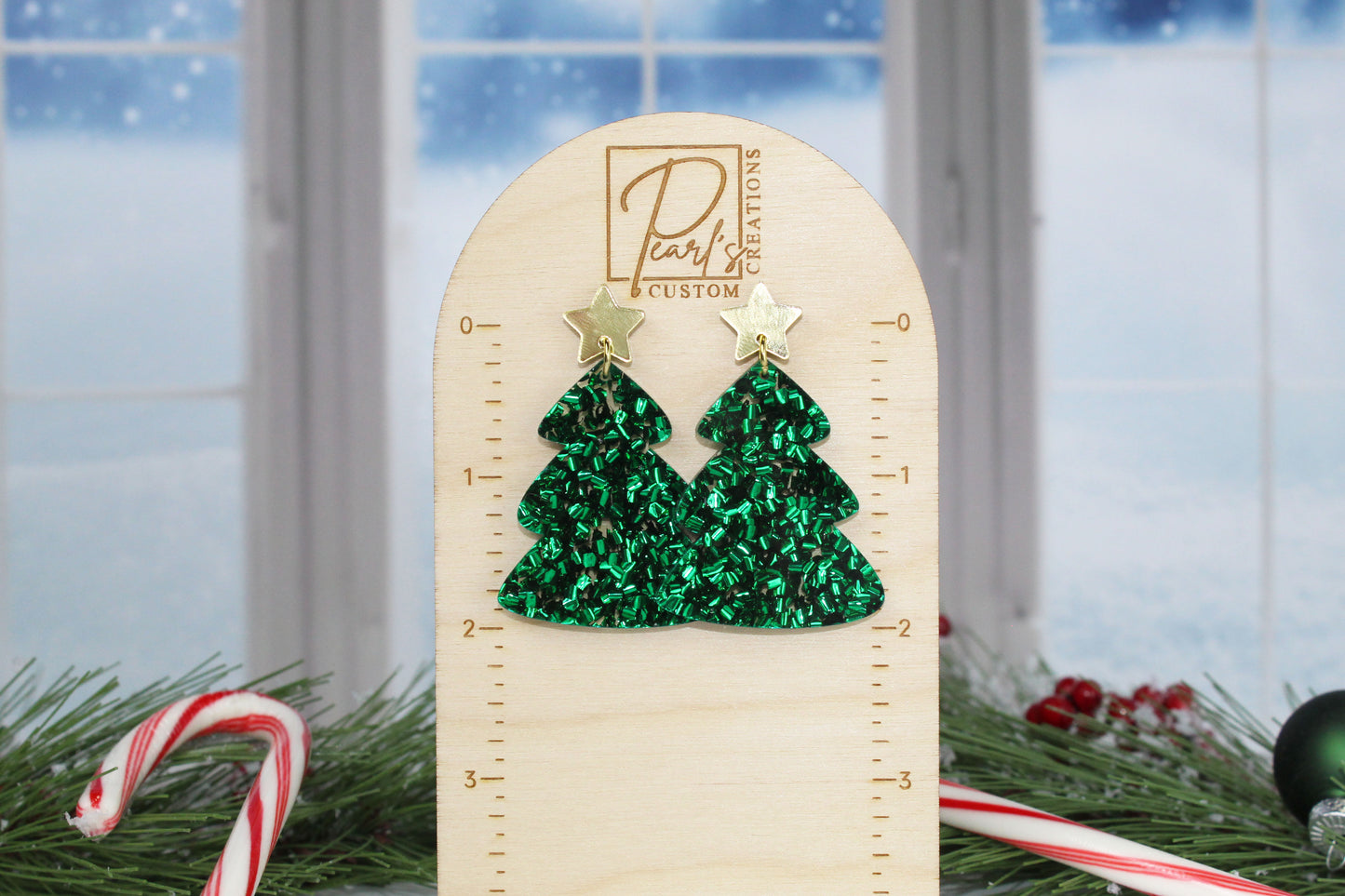 Chunky Green Glitter Christmas Tree Dangle Earrings