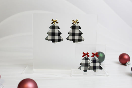 Buffalo Plaid Christmas Tree Dangle Earrings