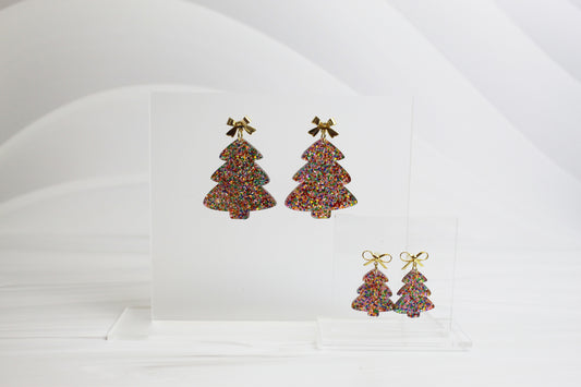 Rainbow Sparkle Christmas Tree Dangle Earrings