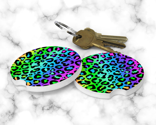 Bright Leopard Print Car Coasters