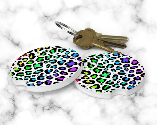 Rainbow Leopard Print Car Coasters