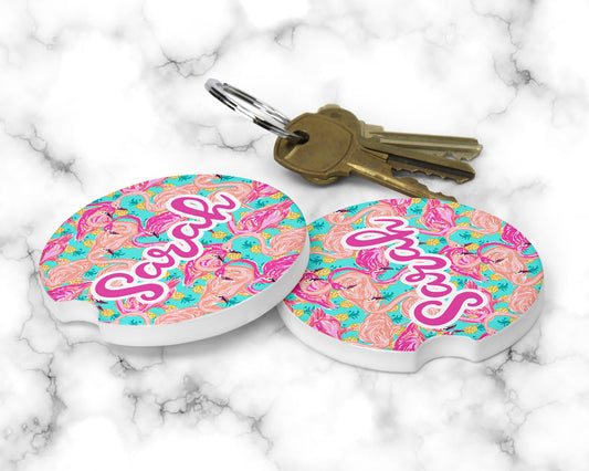Personalized Flamingo Car Coasters