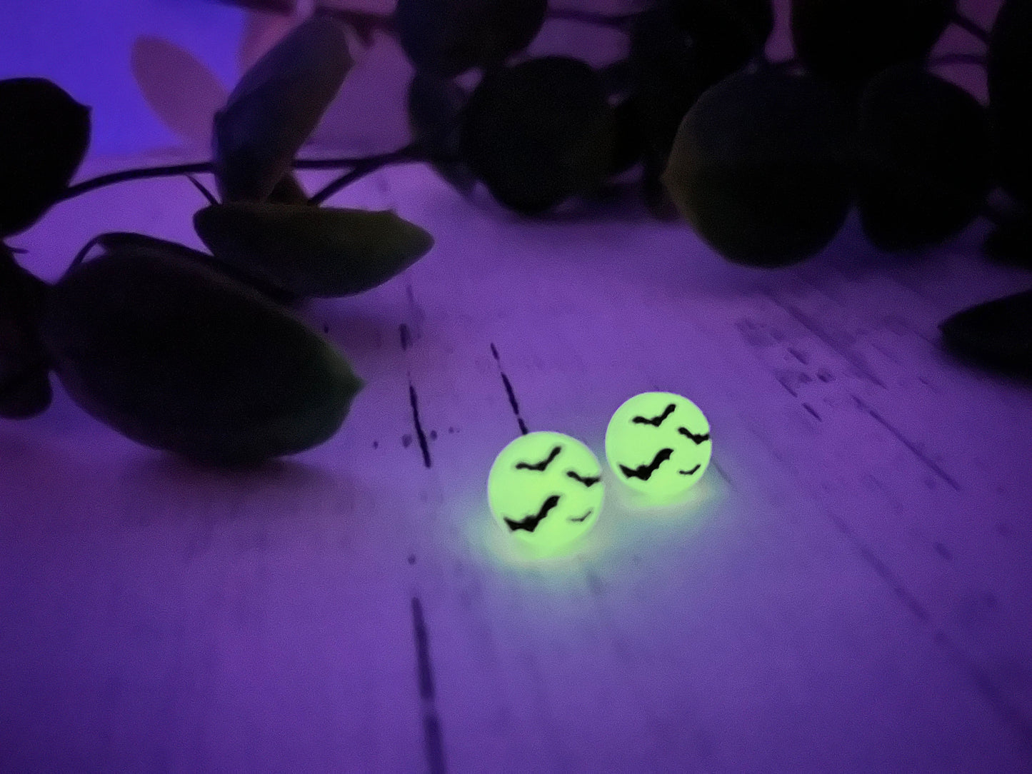 Glow-In-The-Dark Full Moon Bat Earrings