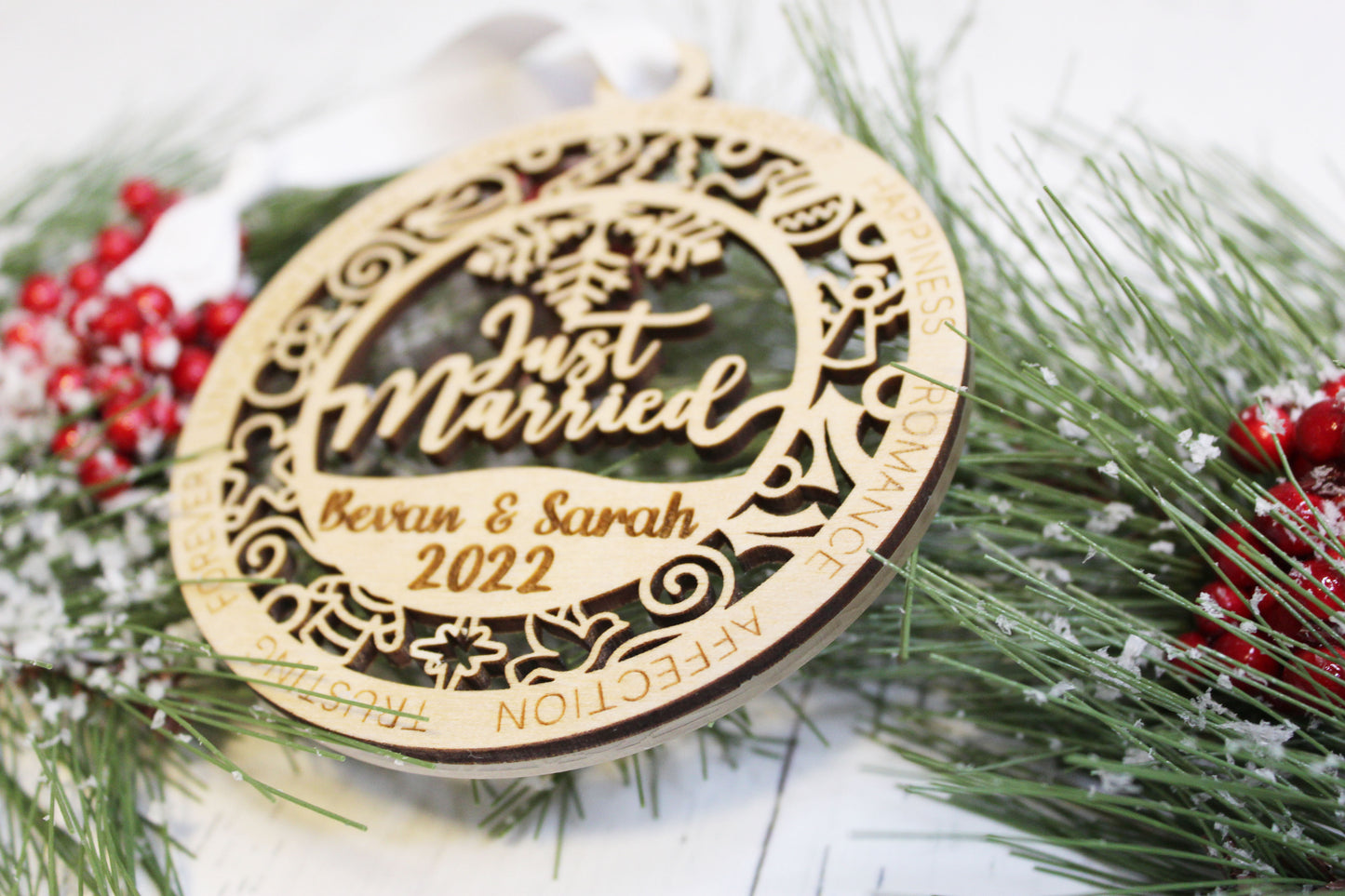 Personalized Just Married Layered Ornament