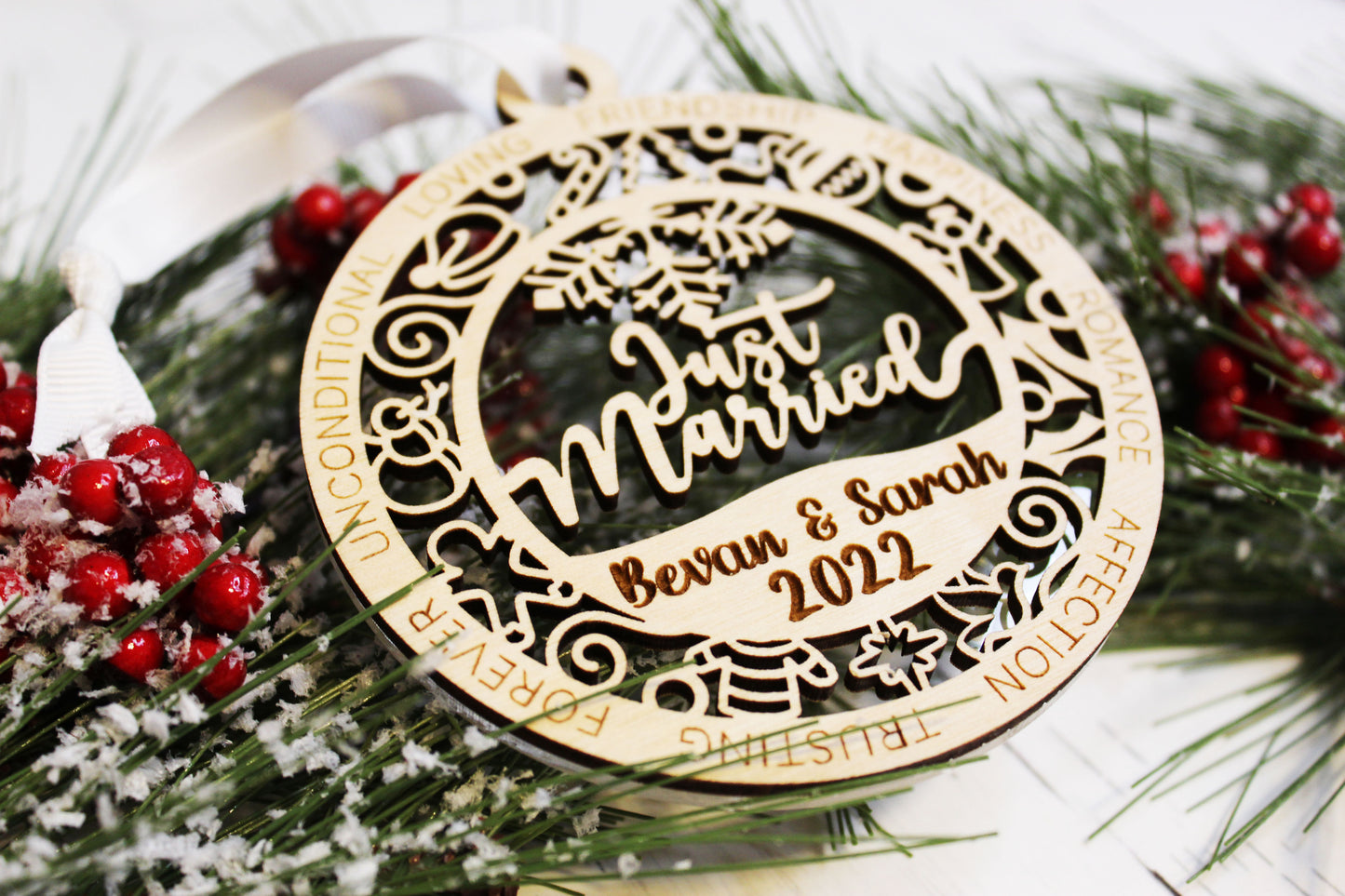 Personalized Just Married Layered Ornament