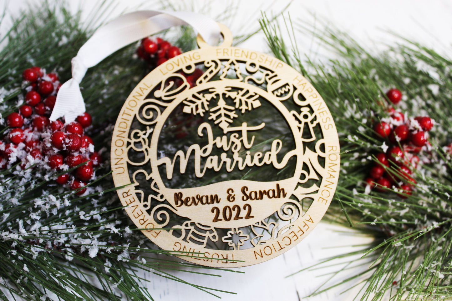 Personalized Just Married Layered Ornament