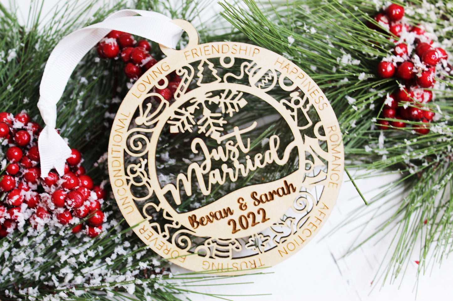 Personalized Just Married Layered Ornament