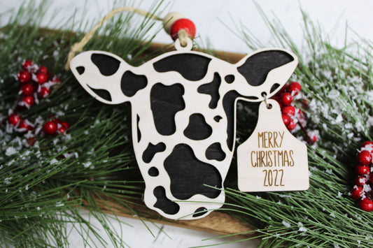 Merry Christmas Cow Ornament with Ear Tag