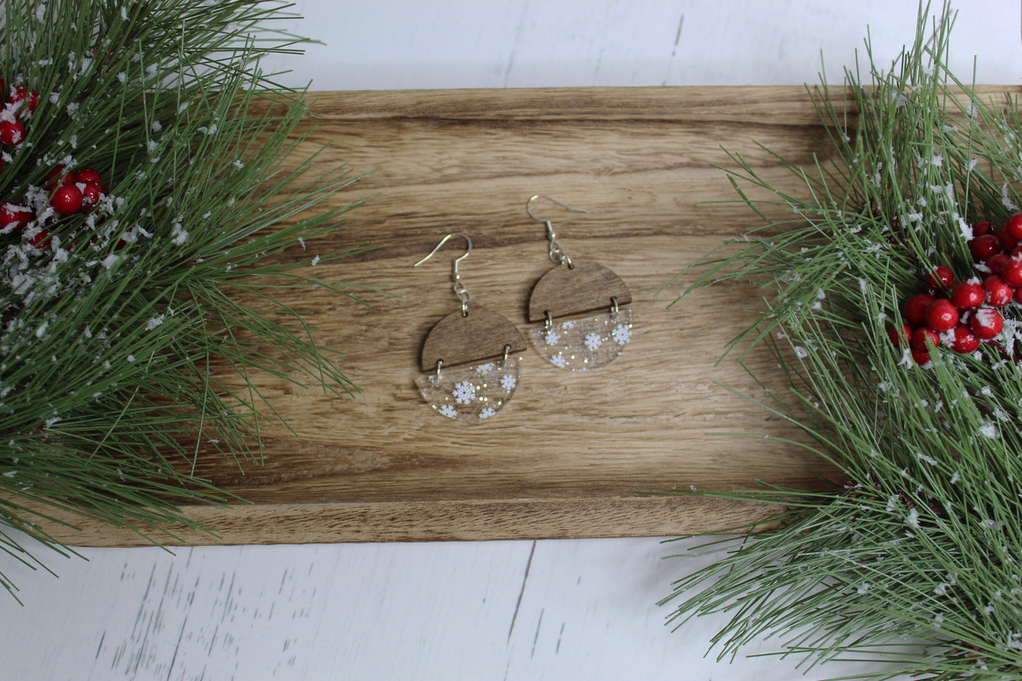 Snowflake Wood and Acrylic Earrings