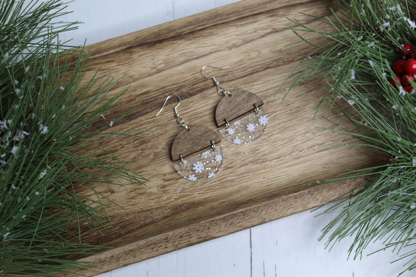 Snowflake Wood and Acrylic Earrings