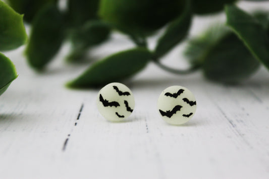 Glow-In-The-Dark Full Moon Bat Earrings