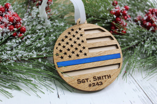 Personalized Police Thin Blue Line Ornament