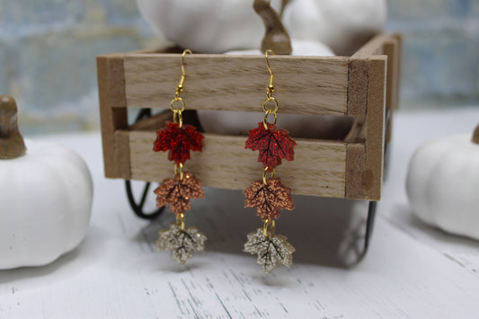 Glitter Fall Leaf Dangle Earrings